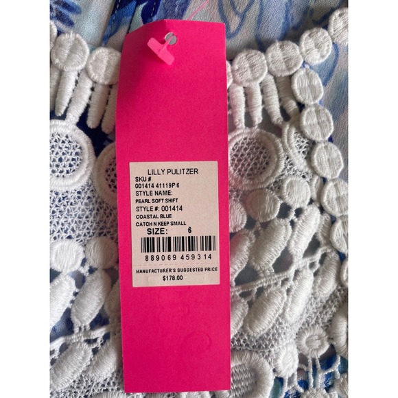Lilly Pulitzer Dress Women 6 Blue Pearl Soft Shift Crochet Lace Boho Halter NWT - Picture 4 of 10